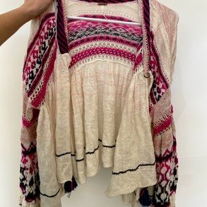 FreePeople Cardigan Size Medium. Bell sleeves and crochet stitching